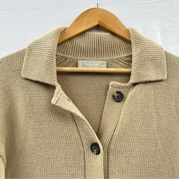 EVERLANE | COTTON CHORE SWEATER JACKET IN TRENCH COAT KHAKI MEDIUM - Picture 9 of 11